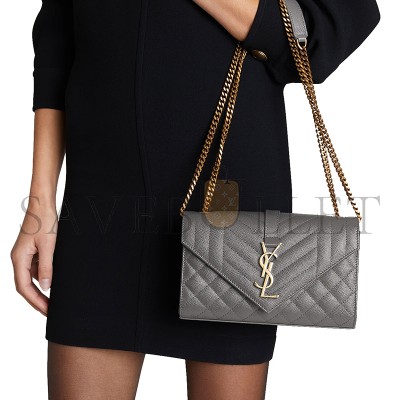 YSL ENVELOPE SMALL BAG IN MIX MATELASSÉ GRAIN DE POUDRE EMBOSSED LEATHER 600195BOW971112 (21*13*6cm)